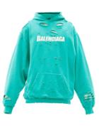 Matchesfashion.com Balenciaga - Distressed Cotton-jersey Hooded Sweatshirt - Mens - Blue