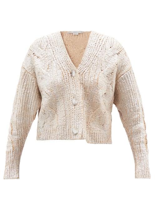 Stella Mccartney - Metallic Cable-knit Cotton-blend Cardigan - Womens - Silver