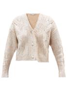 Stella Mccartney - Metallic Cable-knit Cotton-blend Cardigan - Womens - Silver