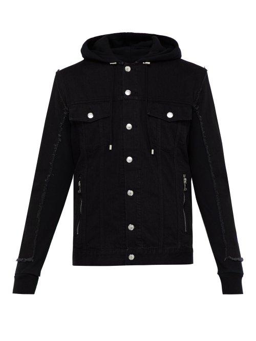 Matchesfashion.com Balmain - Contrast Panel Hooded Denim Jacket - Mens - Black