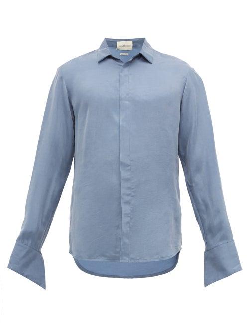 Matchesfashion.com Ludovic De Saint Sernin - Stepped Hem Faille Shirt - Mens - Light Blue