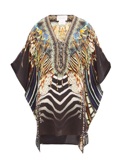 Matchesfashion.com Camilla - Lost Paradise Underwater-print Crepe Kaftan - Womens - Black Multi
