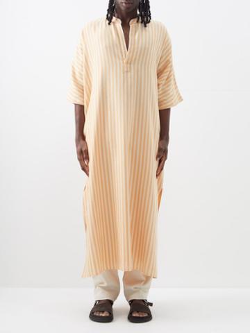 Marrakshi Life - Stand-collar Striped Cotton Long Kaftan - Mens - Orange Multi