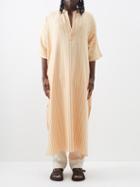 Marrakshi Life - Stand-collar Striped Cotton Long Kaftan - Mens - Orange Multi