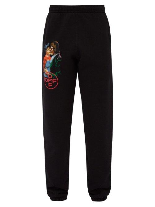 Matchesfashion.com Off-white - Kiss Print Mid Rise Cotton Track Pants - Mens - Black