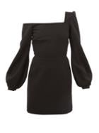 Matchesfashion.com Racil - Debbie One-shoulder Balloon-sleeve Crepe Dress - Womens - Black