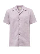 120 Lino 120% Lino - Cuban-collar Short-sleeved Linen Shirt - Mens - Purple