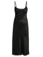 Matchesfashion.com Ann Demeulemeester - Ruffle Trimmed Tie Waist Satin Dress - Womens - Black