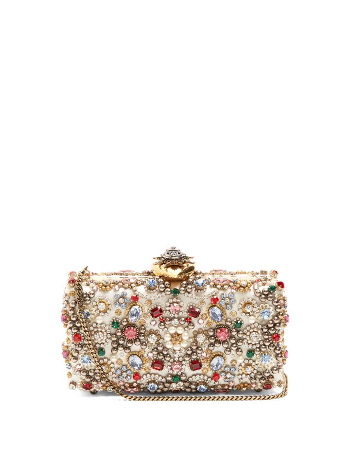 Alexander Mcqueen Heart-clasp Satin Embellished Box Clutch