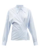 Matchesfashion.com Lemaire - Draped Asymmetric Cotton-poplin Shirt - Womens - Light Blue