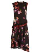Matchesfashion.com Preen Line - Cassia Pansy Print And Striped Crepe Dress - Womens - Black Multi