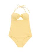 Matchesfashion.com Cossie + Co - The Chazzy Knotted Honeycomb-effect Swimsuit - Womens - Light Yellow