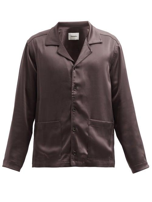 Matchesfashion.com Nanushka - Patch-pocket Satin Shirt - Mens - Dark Brown