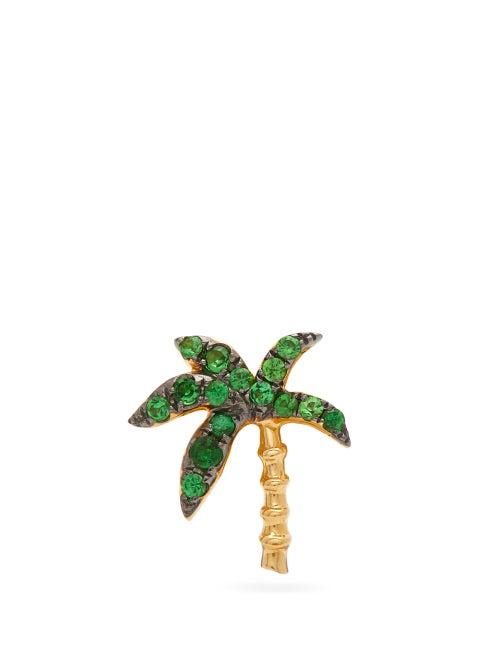 Matchesfashion.com Yvonne Leon - Palm Tree 18kt Gold & Tsavorite Single Earring - Womens - Green Gold