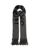 Saint Laurent - Logo-jacquard Fringed Wool-blend Scarf - Womens - Grey Multi