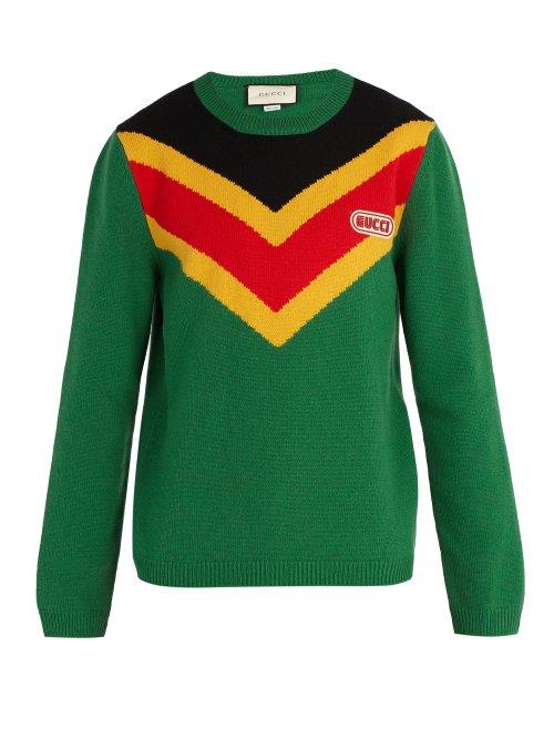Matchesfashion.com Gucci - Chevron Intarsia Wool Sweater - Mens - Green