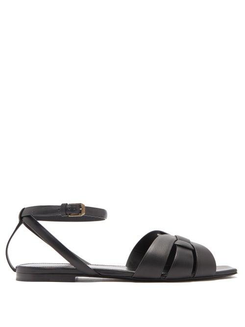 Matchesfashion.com Saint Laurent - Tribute Flat Leather Sandals - Womens - Black