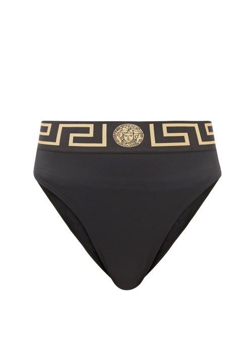 Versace - Greca-jacquard High-rise Bikini Briefs - Womens - Black Gold