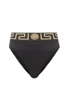 Versace - Greca-jacquard High-rise Bikini Briefs - Womens - Black Gold
