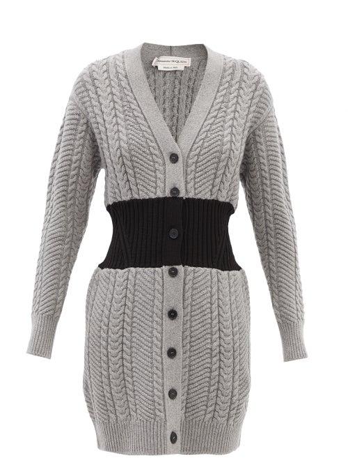 Alexander Mcqueen - Longline Wool-blend Cable-knit Cardigan - Womens - Black Grey