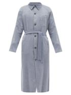 Matchesfashion.com Rochas - Marble-dyed Silk Trench Coat - Mens - Light Blue