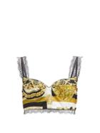 Matchesfashion.com Versace - Baroque-print Silk Cropped Top - Womens - Yellow Print