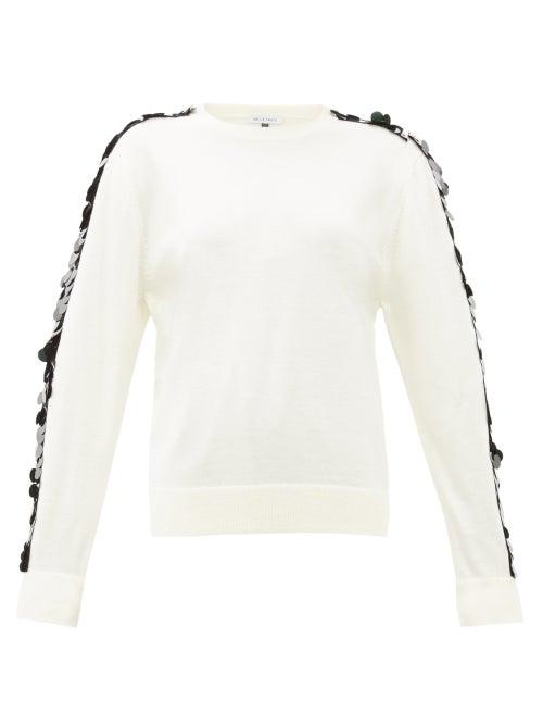 Matchesfashion.com Bella Freud - Lady Day Sequin-sleeve Wool Sweater - Womens - Ivory
