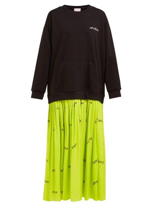 Matchesfashion.com Natasha Zinko - Printed Skirt Cotton Sweatshirt Maxi Dress - Womens - Black Multi
