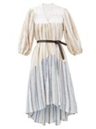 Matchesfashion.com Love Binetti - Only Yesterday Waterfall-hem Striped Cotton Dress - Womens - Blue Stripe