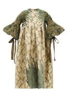 Biyan - Lipa Floral-cloqu & Velvet-appliqu Dress - Womens - Green Multi