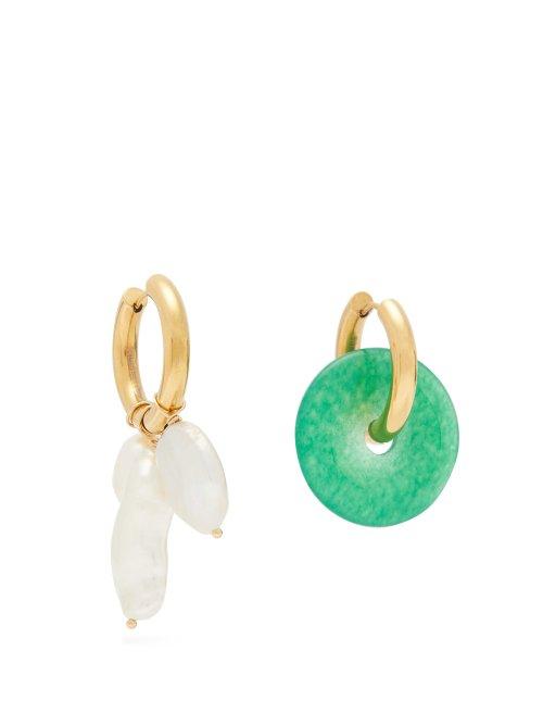 Matchesfashion.com Timeless Pearly - Mismatched Pearl And Jade Earrings - Womens - Green