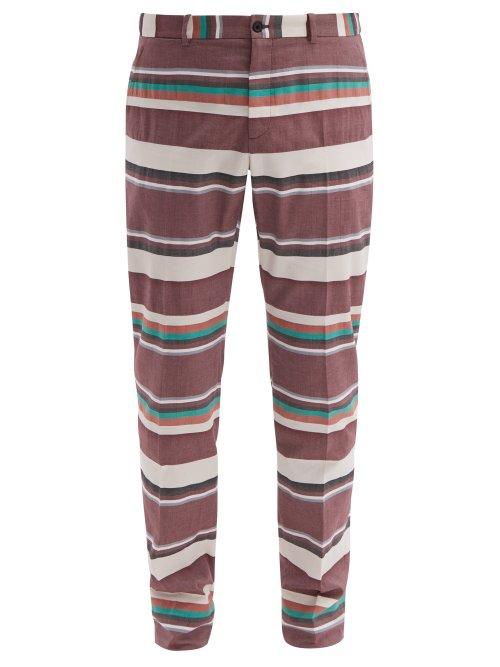 Matchesfashion.com Connolly - Striped Cotton Poplin Tailored Trousers - Mens - Red