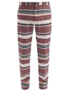 Matchesfashion.com Connolly - Striped Cotton Poplin Tailored Trousers - Mens - Red