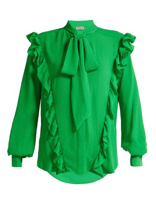 Matchesfashion.com Preen By Thornton Bregazzi - Billy Ruffled Crepe Blouse - Womens - Green