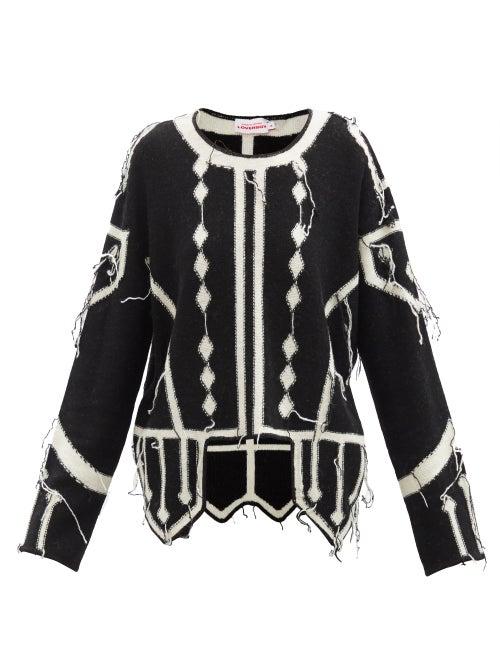 Charles Jeffrey Loverboy - Geometric-intarsia Asymmetrical Wool Sweater - Womens - Black White