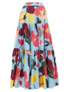 Matchesfashion.com La Doublej - Big Floral-print Poplin Maxi Skirt - Womens - Blue Print
