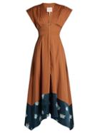 Matchesfashion.com Roksanda - Mituva Deep V Neck Butterfly Hem Poplin Dress - Womens - Brown Multi