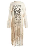 Matchesfashion.com Loewe - Anagram Logo Print Cotton And Silk Blend Dress - Womens - Beige