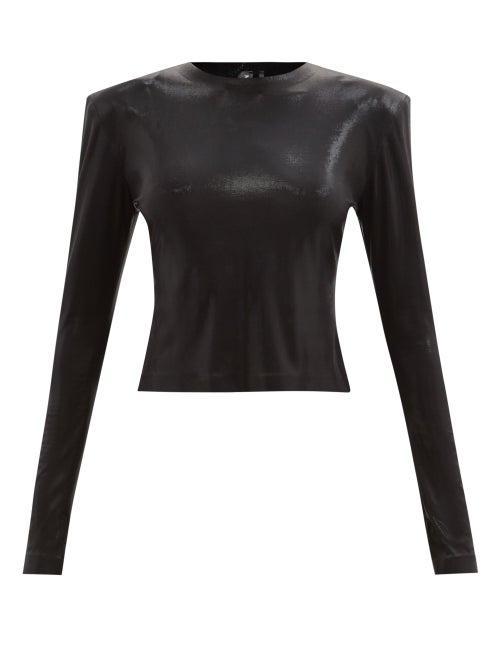 Norma Kamali - Padded-shoulder Coated-jersey Top - Womens - Black