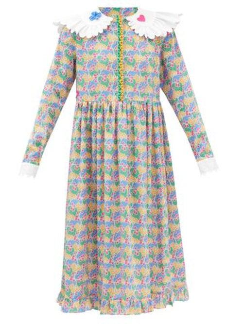 Horror Vacui - Malwina Floral-print Cotton-poplin Dress - Womens - Blue Multi