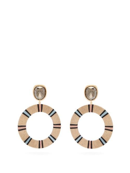 Matchesfashion.com Maryjane Claverol - Jenna Crystal And Striped Hoop Earrings - Womens - Beige Multi