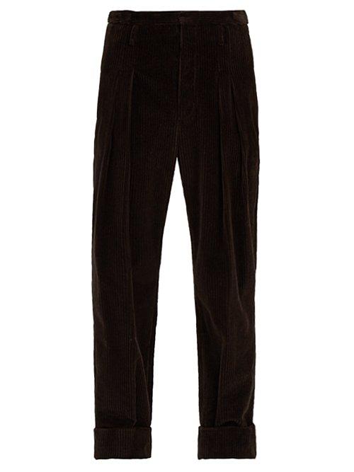 Matchesfashion.com Connolly - Turned Up Cotton Blend Corduroy Trousers - Mens - Brown