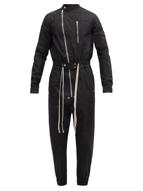 Matchesfashion.com Rick Owens - Gary Asymmetric-zip Cotton-blend Canvas Jumpsuit - Mens - Black