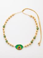 Tohum - Evil Eye-charm Beaded 24kt Gold-plated Necklace - Womens - Green Multi