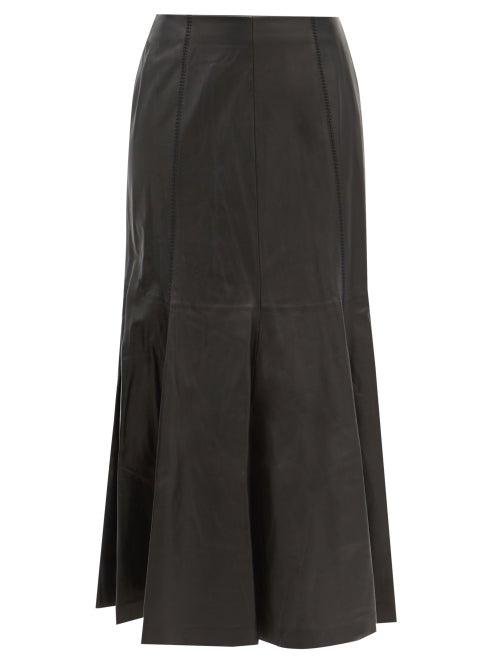 Gabriela Hearst - Amy Knife-pleat Leather Skirt - Womens - Black