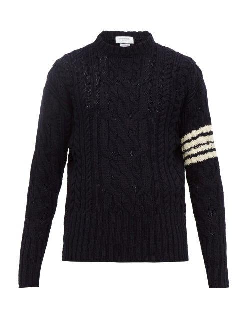Matchesfashion.com Thom Browne - Cable Knit Wool Blend Sweater - Mens - Navy