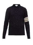 Matchesfashion.com Thom Browne - Cable Knit Wool Blend Sweater - Mens - Navy