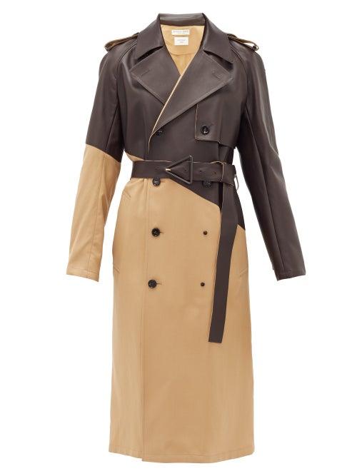 Matchesfashion.com Bottega Veneta - Bonded-leather Wool-gabardine Trench Coat - Womens - Camel