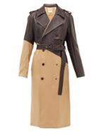 Matchesfashion.com Bottega Veneta - Bonded-leather Wool-gabardine Trench Coat - Womens - Camel
