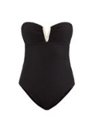 Heidi Klein - V-bar Strapless Ribbed-jersey Swimsuit - Womens - Black